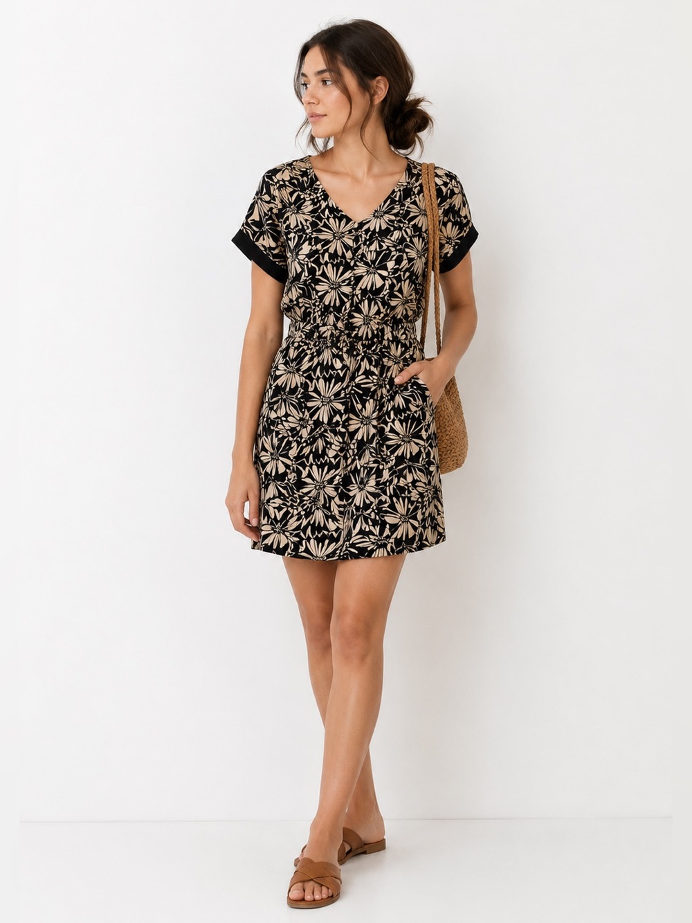 Anthropologie Postmark Black & Beige Sonata Dress